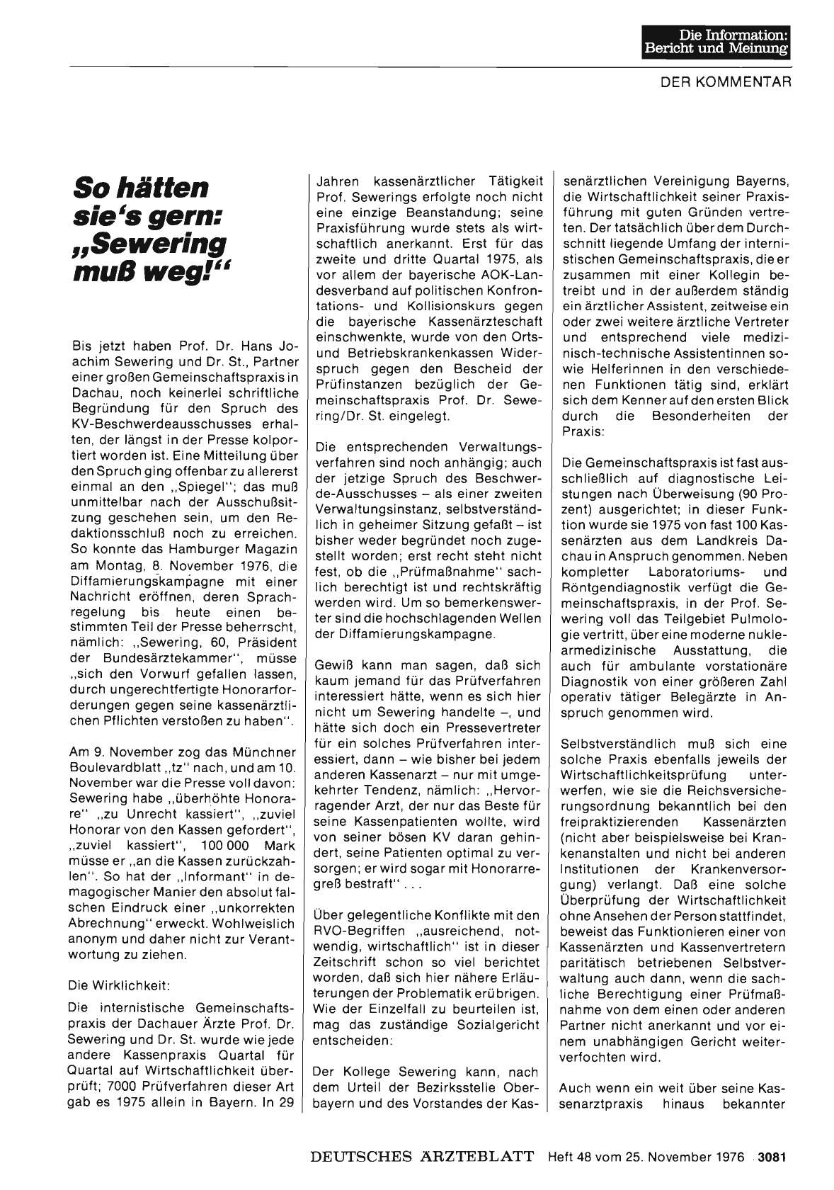 Vorschauseite 1: So hätten sie's gern: „Sewering muß weg! “