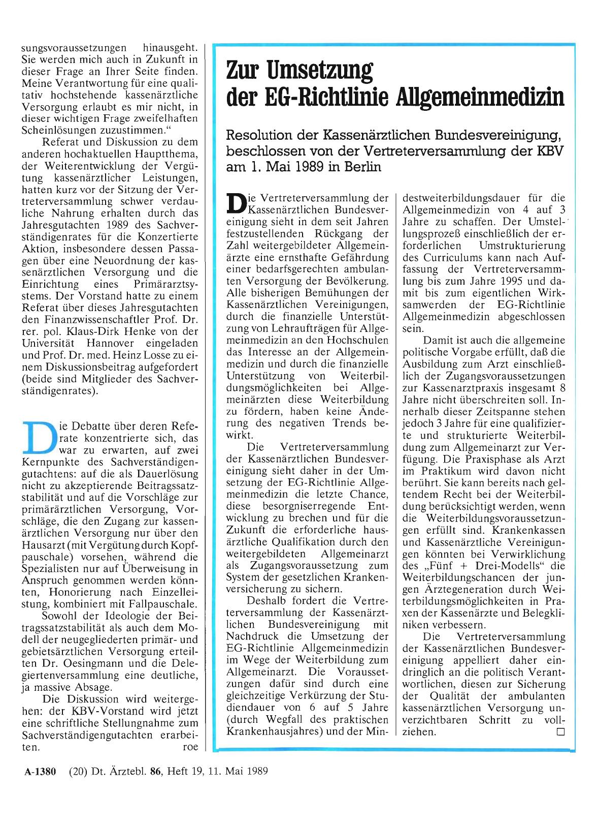 Vorschauseite 1: Zur Umsetzung der EG-Richtlinie Allgemeinmedizin