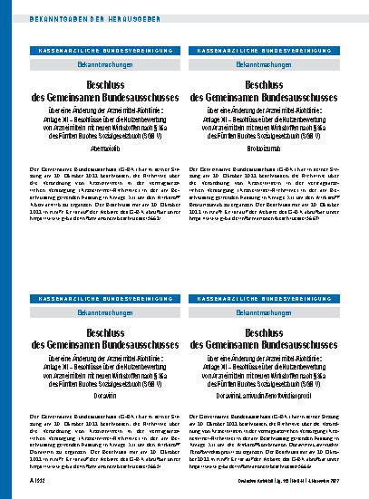 Vorschauseite 1: Beschluss des Gemeinsamen Bundesausschusses über eine Änderung der Arzneimittel-Richtlinie: Abemaciclib