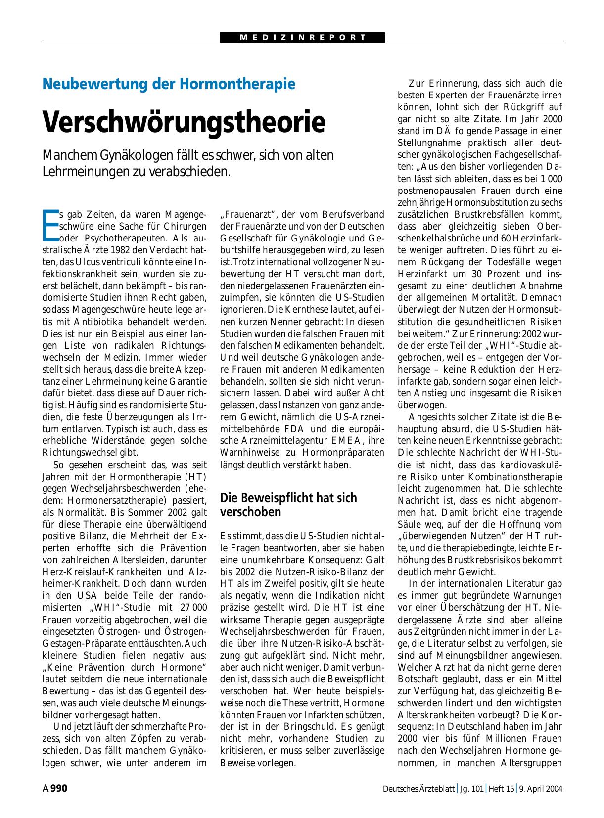Vorschauseite 1: Neubewertung der Hormontherapie: Verschwörungstheorie