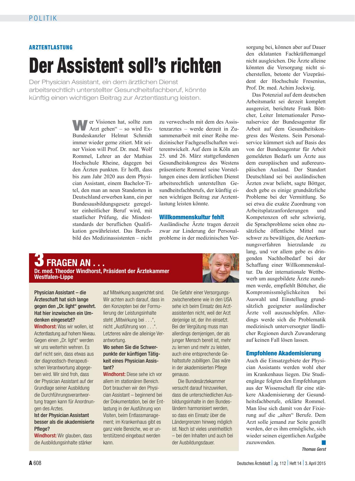 Vorschauseite 1: Arztentlastung: Der Assistent soll’s richten