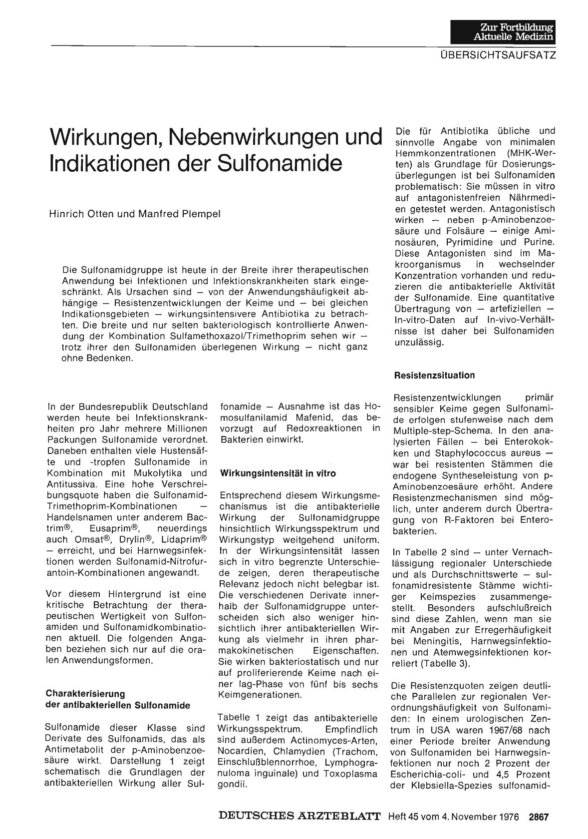 Vorschauseite 1: Wirkungen, Nebenwirkungen und Indikationen der Sulfonamide