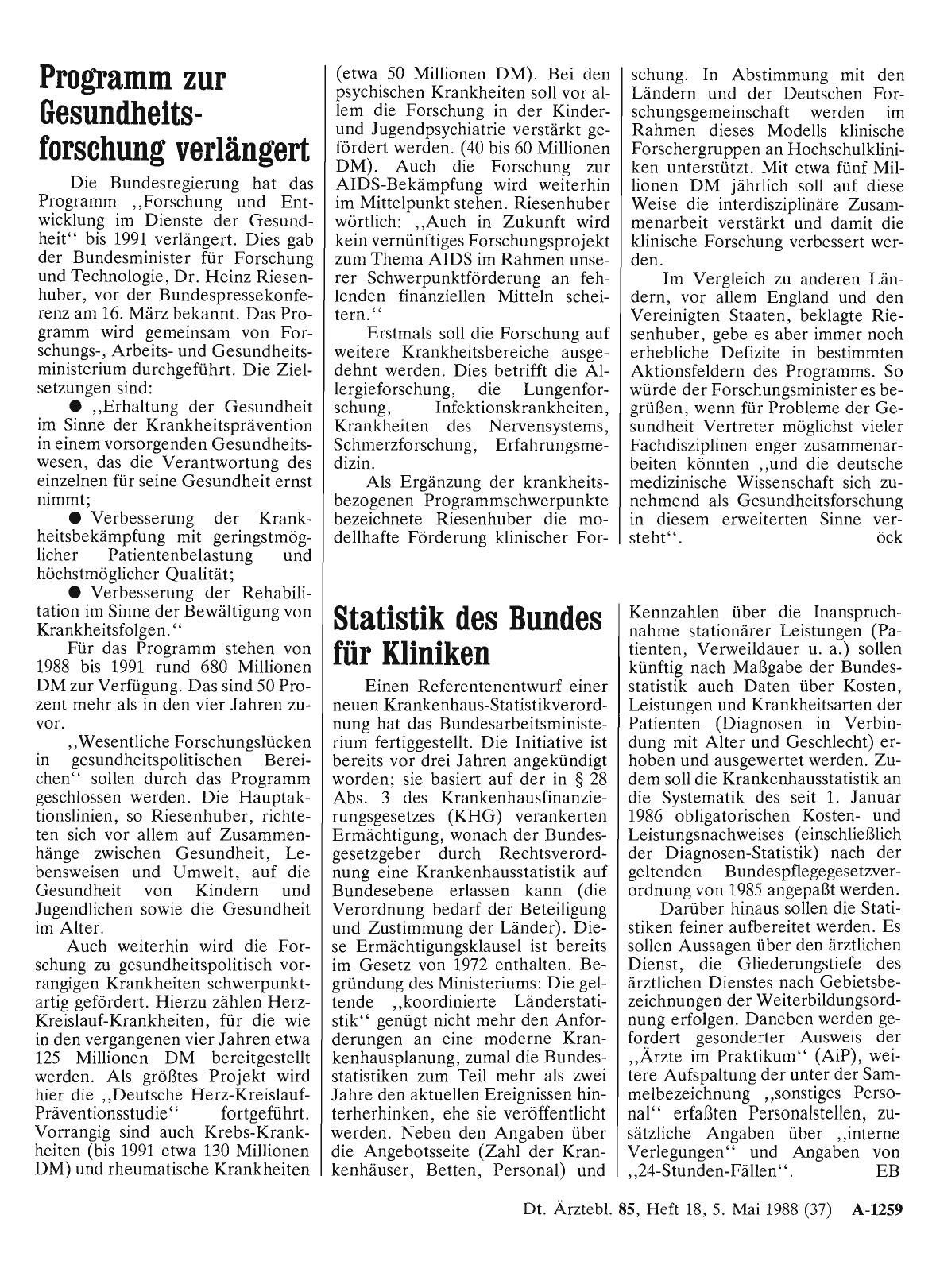 Vorschauseite 1: Statistik des Bundes für Kliniken