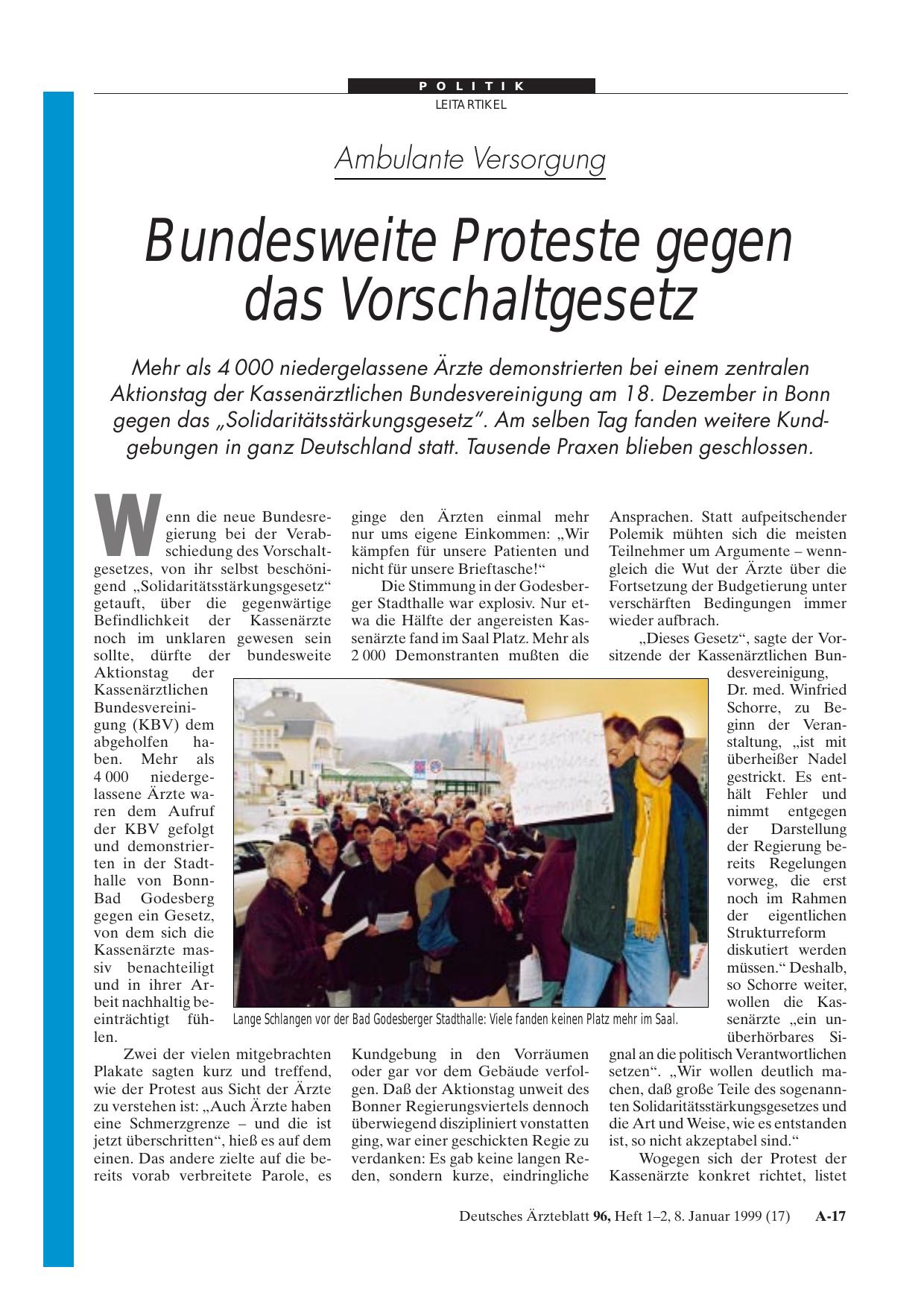 Vorschauseite 1: Ambulante Versorgung: Bundesweite Proteste gegen das Vorschaltgesetz