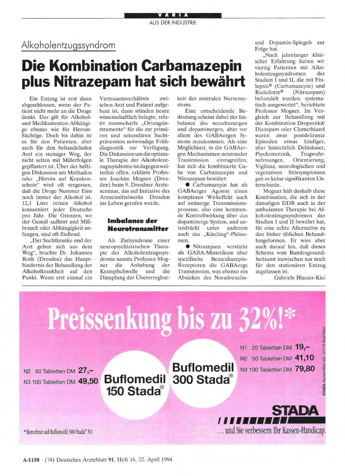 Vorschauseite 1: Alkoholentzugssyndrom: Die Kombination Carbamazepin plus Nitrazepam hat sich bewährt