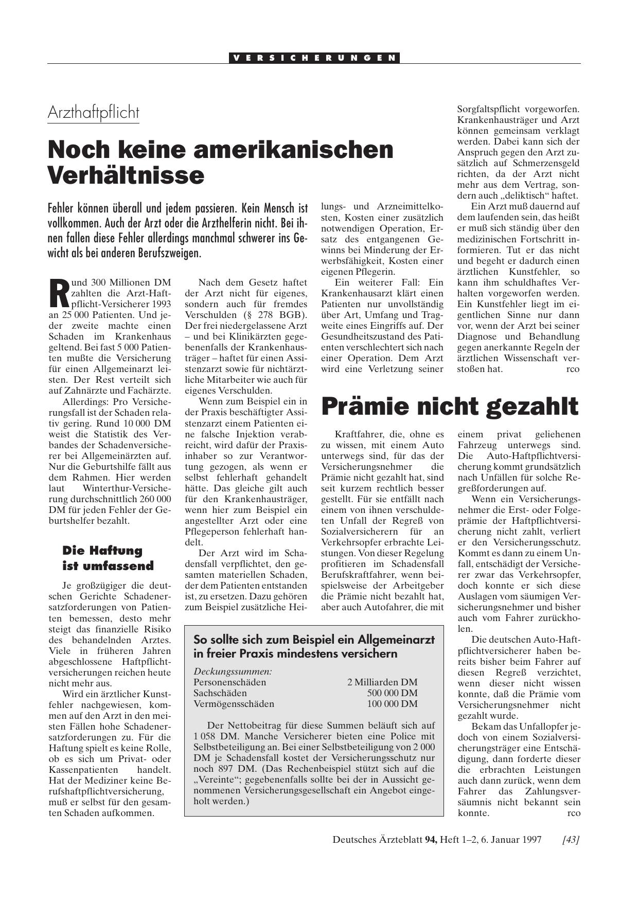 Vorschauseite 1: Arzthaftpflicht: Noch keine amerikanischen Verhältnisse
