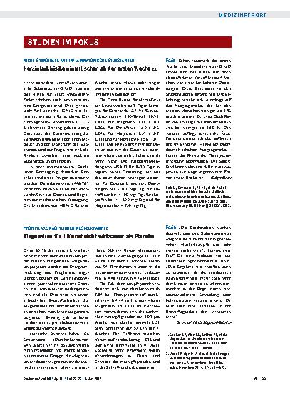 Vorschauseite 1: Nicht-steroidale antiinflammatorische Substanzen: Herzinfarktrisiko nimmt schon ab der ersten Woche zu