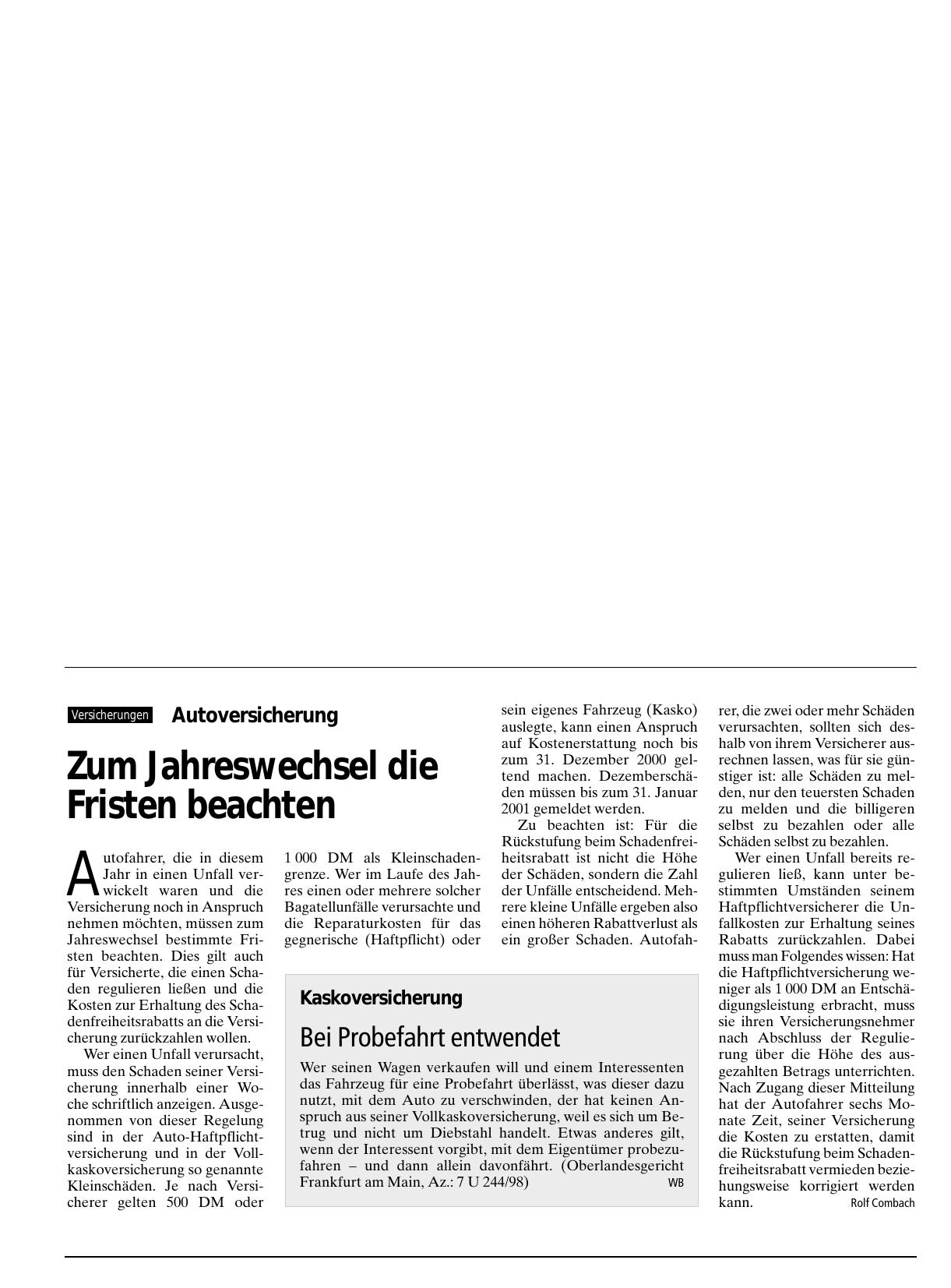 Vorschauseite 1: Kaskoversicherung: Bei Probefahrt entwendet