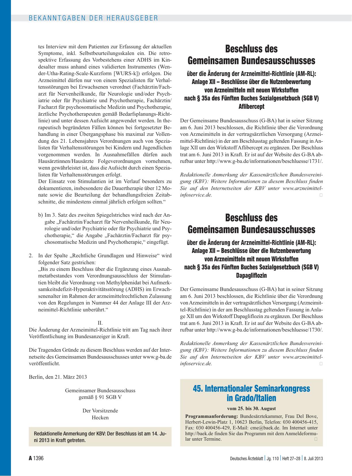 Vorschauseite 1: Beschluss des Gemeinsamen Bundesausschusses über die Änderung der Arzneimittel-Richtlinie (AM-RL): Anlage XII – Beschlüsse über die Nutzenbewertung von Arzneimitteln mit neuen Wir…