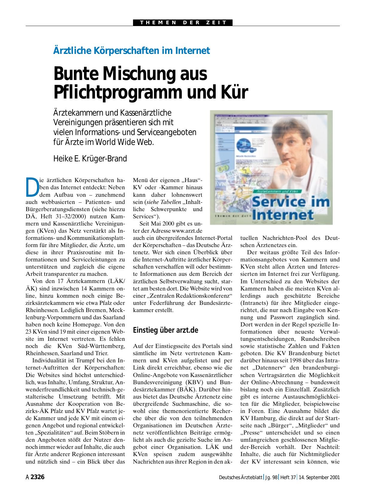 Vorschauseite 1: Ärztliche Körperschaften im Internet: Bunte Mischung aus Pflichtprogramm und Kür