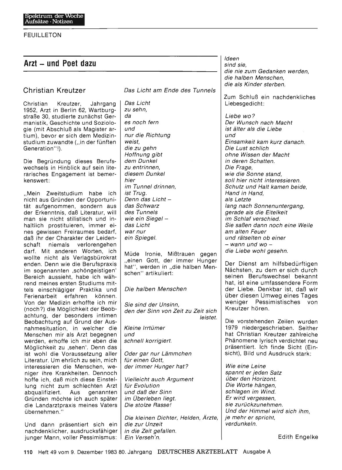 Vorschauseite 1: Arzt — und Poet dazu: Christian Kreutzer