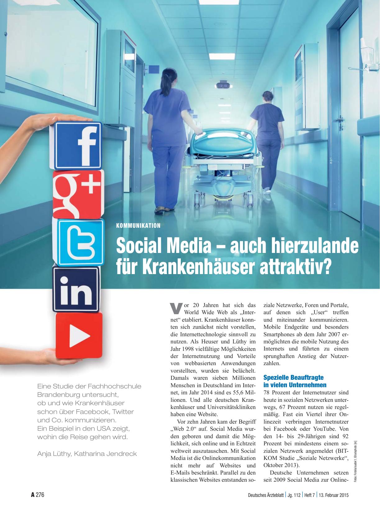 Vorschauseite 1: Kommunikation: Social Media – auch hierzulande für Krankenhäuser attraktiv?