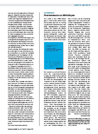 Vorschauseite 1: Zeitgeschichte: Pharmaversuche an DDR-Bürgern