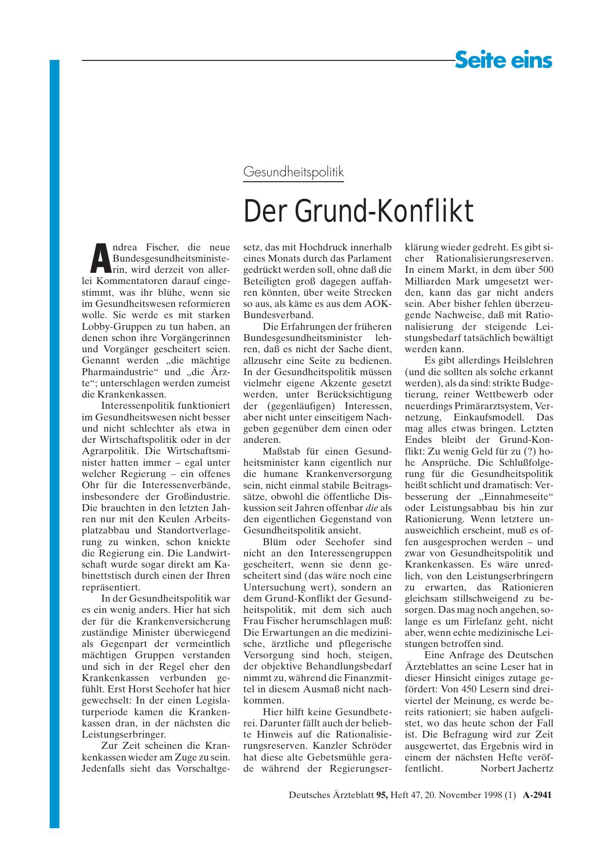 Vorschauseite 1: Gesundheitspolitik: Der Grund-Konflikt