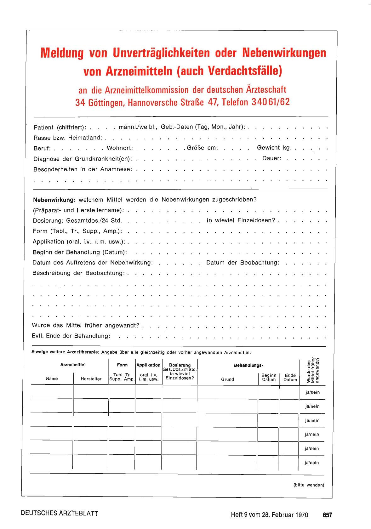 Vorschauseite 1: Meldung von Unverträglichkeiten oder Nebenwirkungen von Arzneimitteln