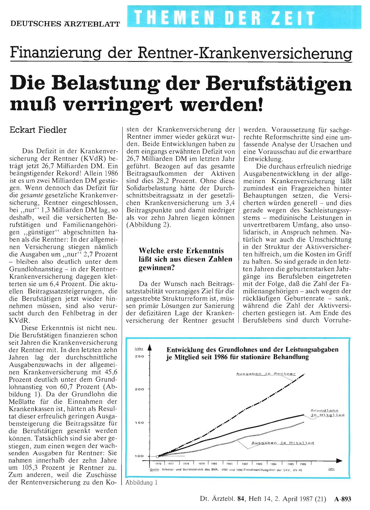 Vorschauseite 1: Finanzierung der Rentner-Krankenversicherung: Die Belastung der Berufstätigen muß verringert werden!