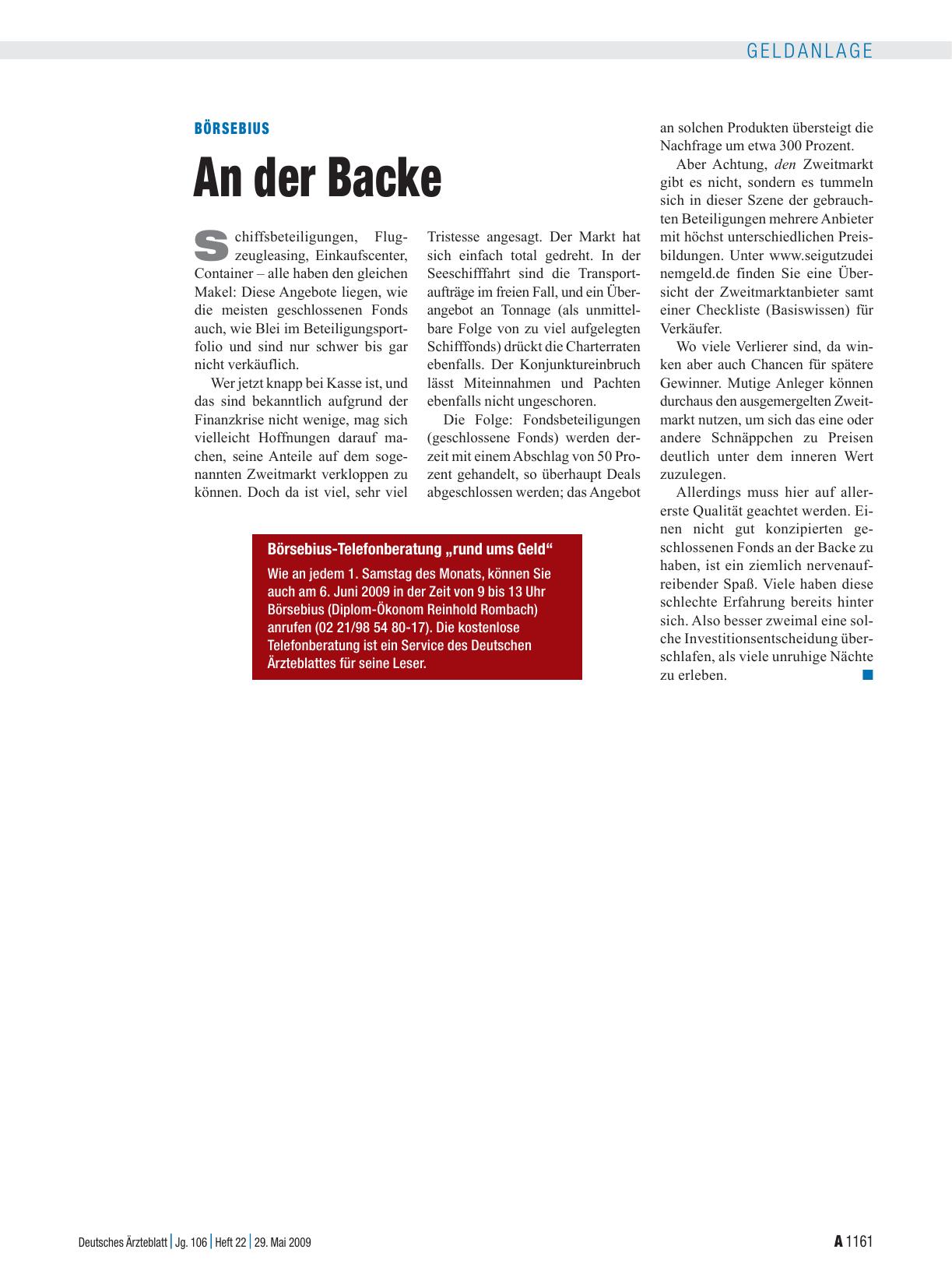Vorschauseite 1: Börsebius: An der Backe
