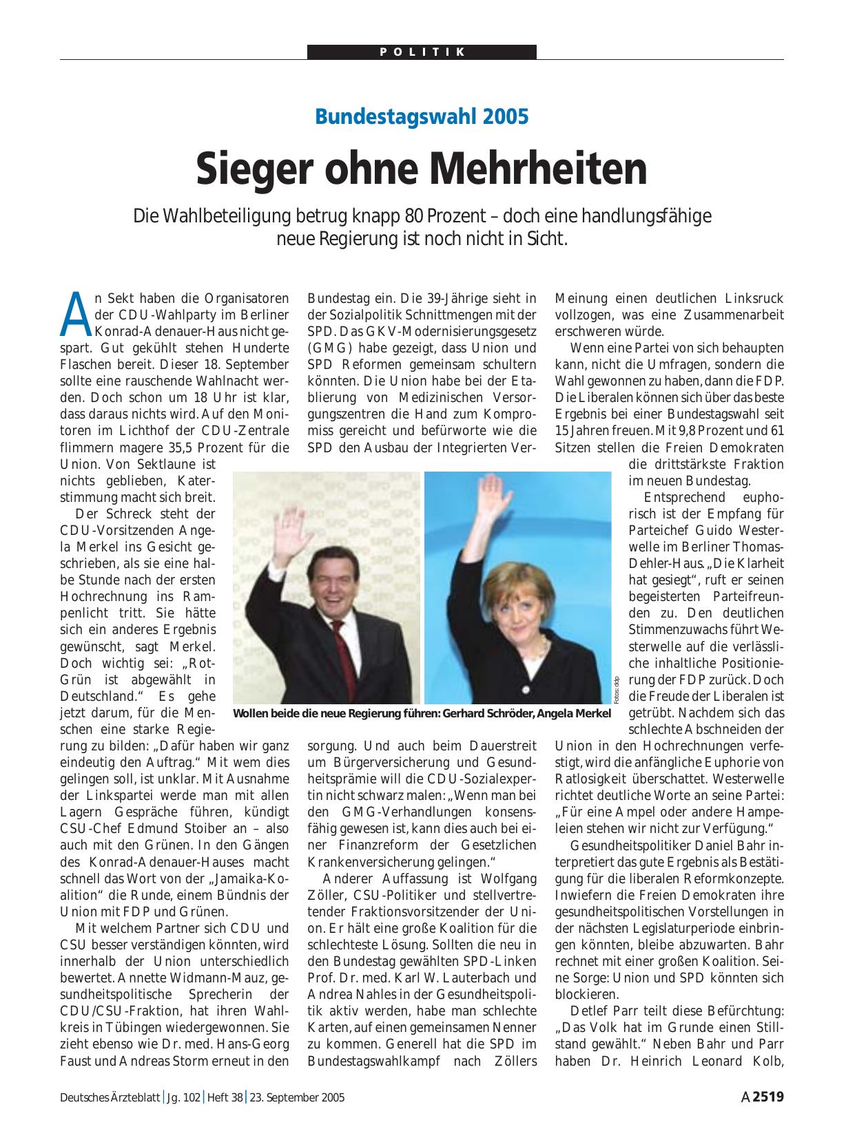 Vorschauseite 1: Bundestagswahl 2005: Sieger ohne Mehrheiten