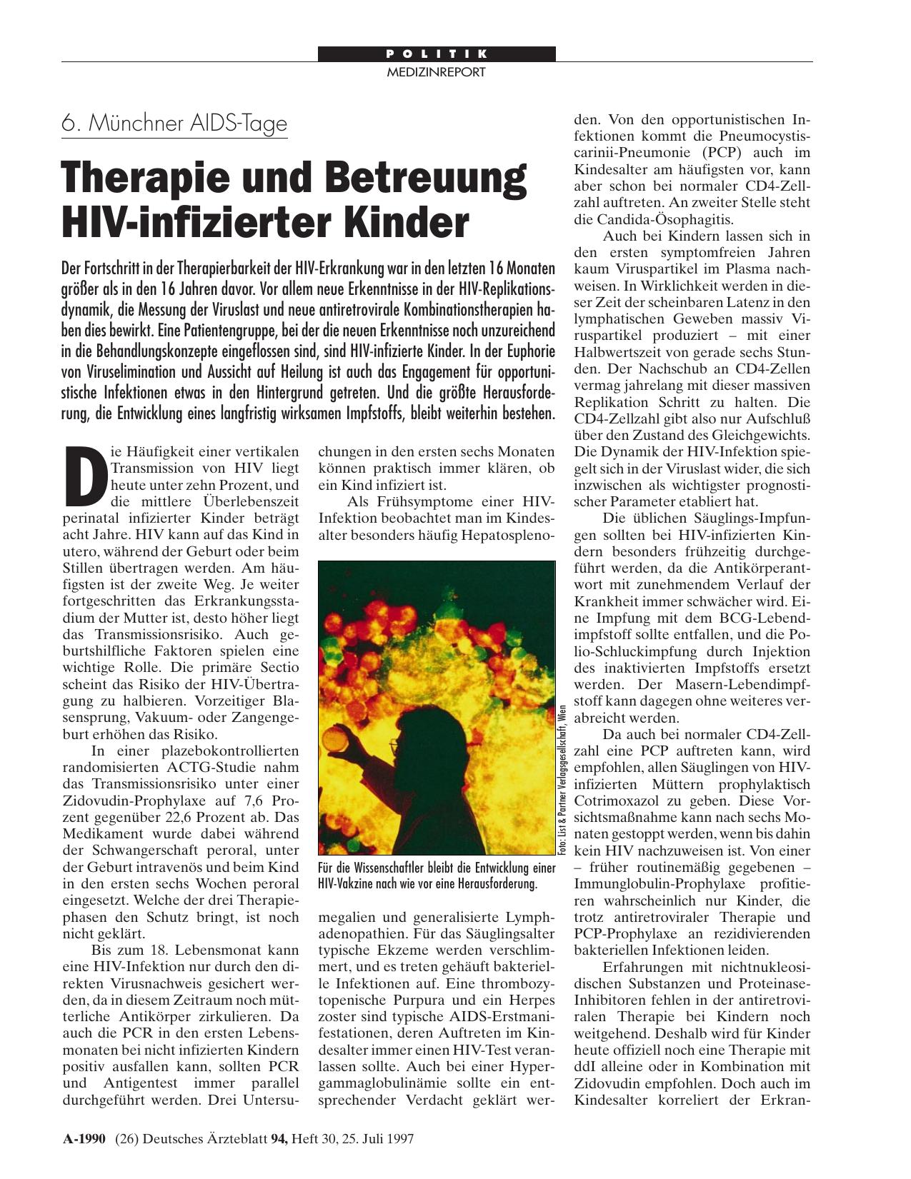 Vorschauseite 1: 6. Münchner AIDS-Tage: Therapie und Betreuung HIV-infizierter Kinder