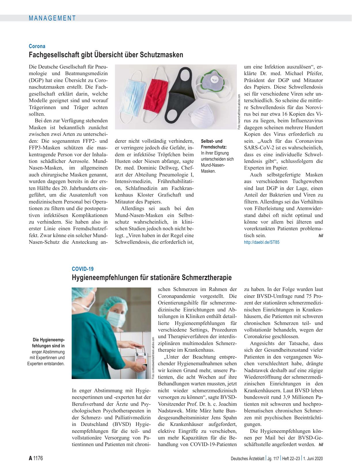 Vorschauseite 1: COVID-19: Hygieneempfehlungen für stationäre Schmerztherapie
