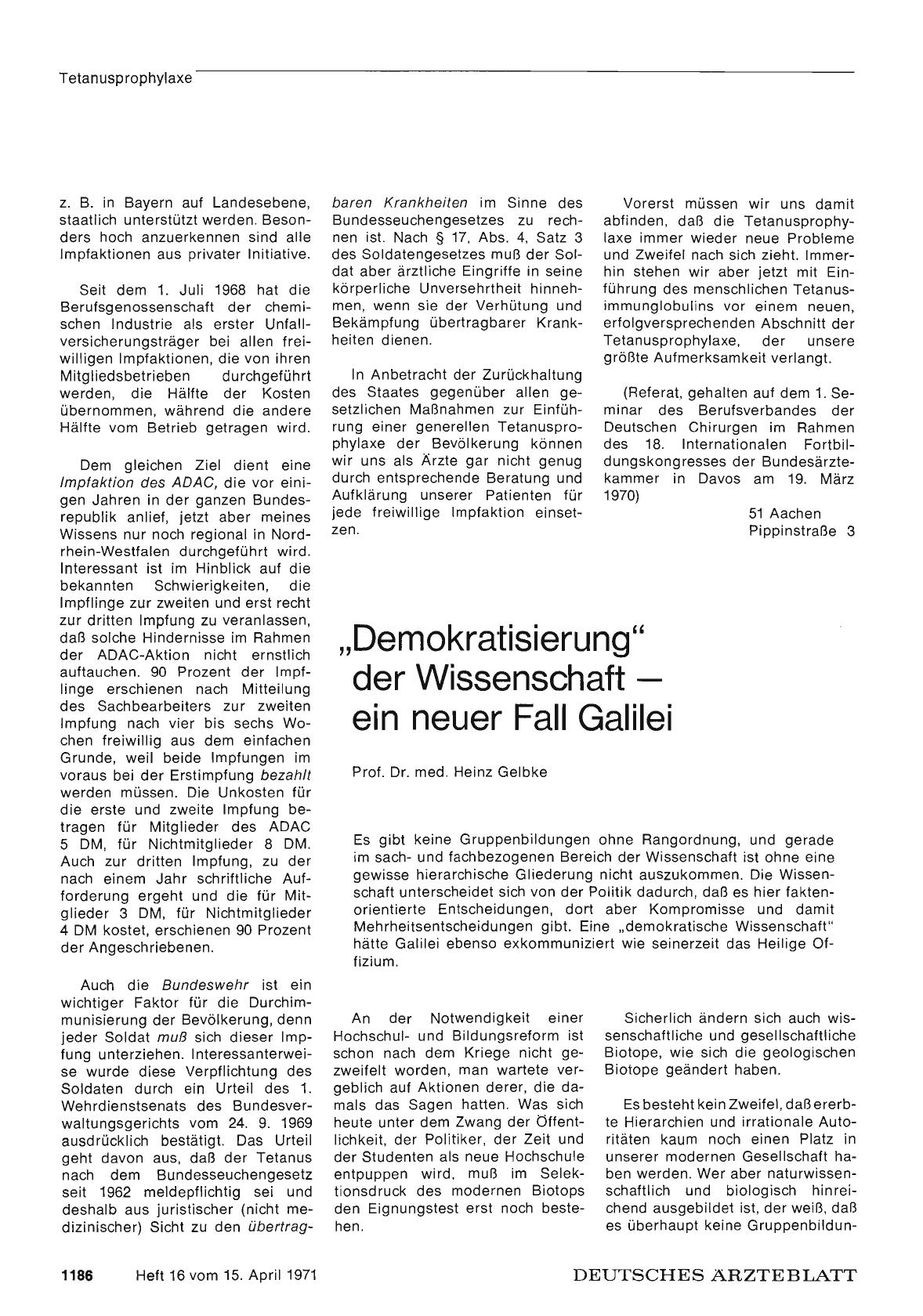Vorschauseite 1: „Demokratisierung" der Wissenschaft — ein neuer Fall Galilei