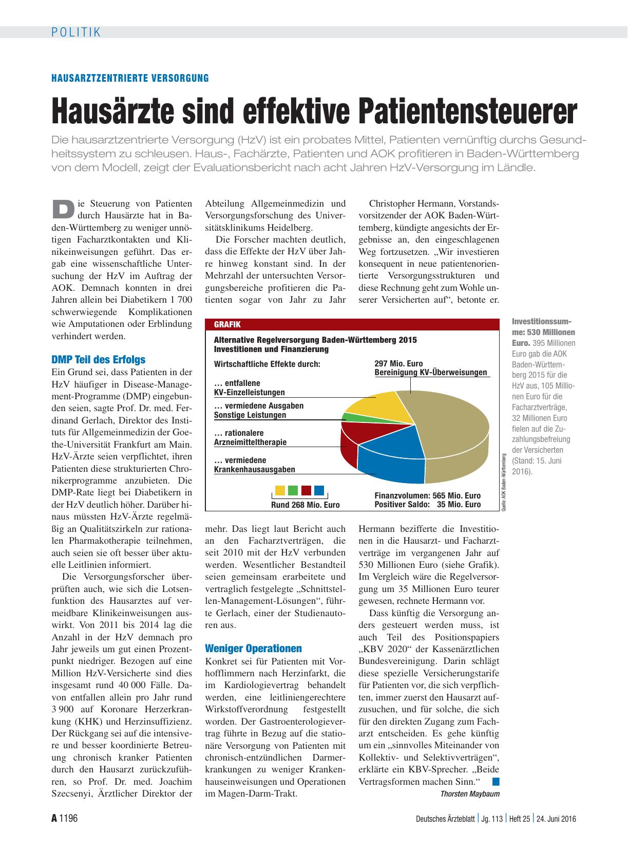 Vorschauseite 1: Hausarztzentrierte Versorgung: Hausärzte sind effektive Patientensteuerer