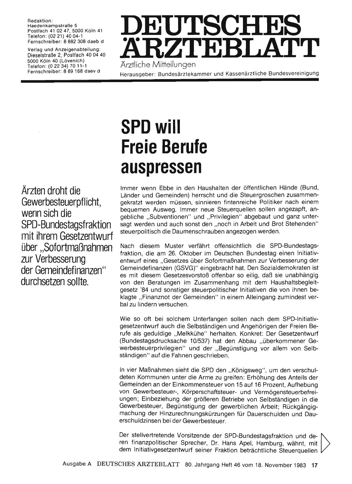Vorschauseite 1: SPD will Freie Berufe auspressen
