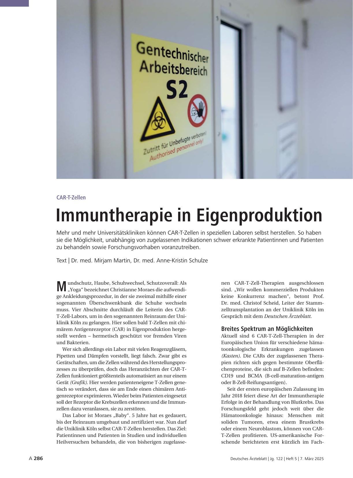 Vorschauseite 1: CAR-T-Zellen: Immuntherapie in Eigenproduktion