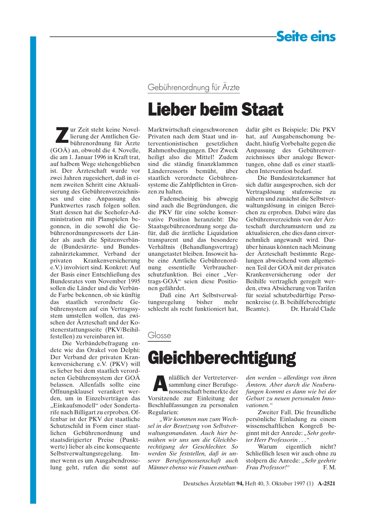 Vorschauseite 1: Glosse: Gleichberechtigung