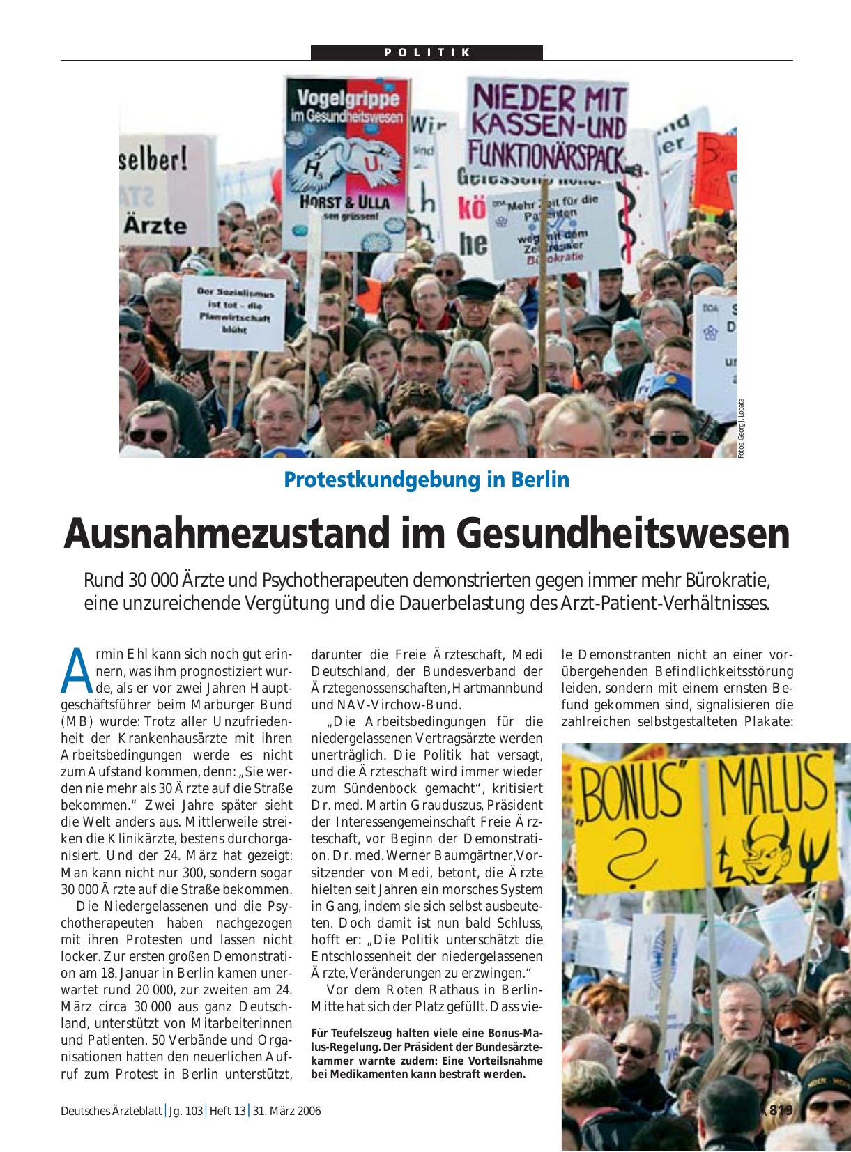 Vorschauseite 1: Protestkundgebung in Berlin: Ausnahmezustand im Gesundheitswesen