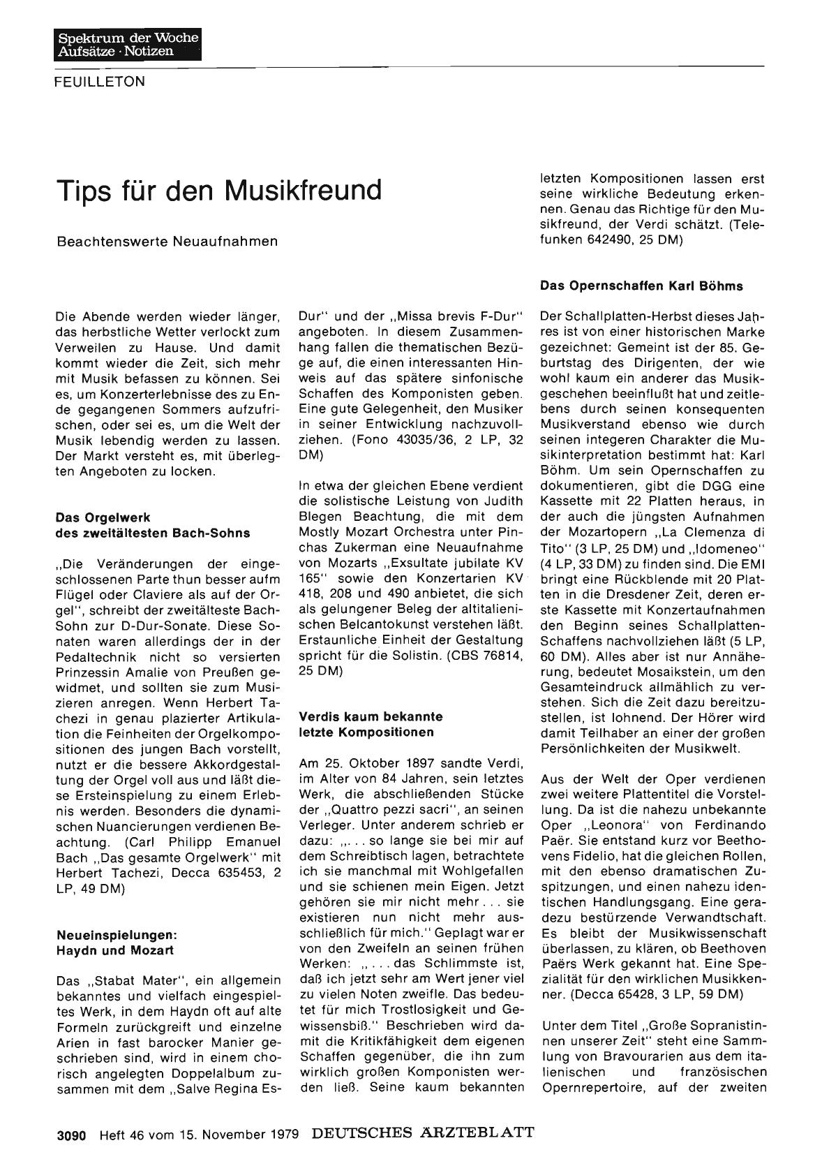 Vorschauseite 1: Tips für den Musikfreund: Beachtenswerte Neuaufnahmen