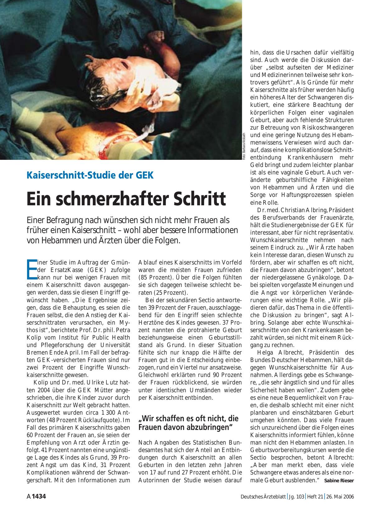 Vorschauseite 1: Kaiserschnitt-Studie der GEK: Ein schmerzhafter Schritt