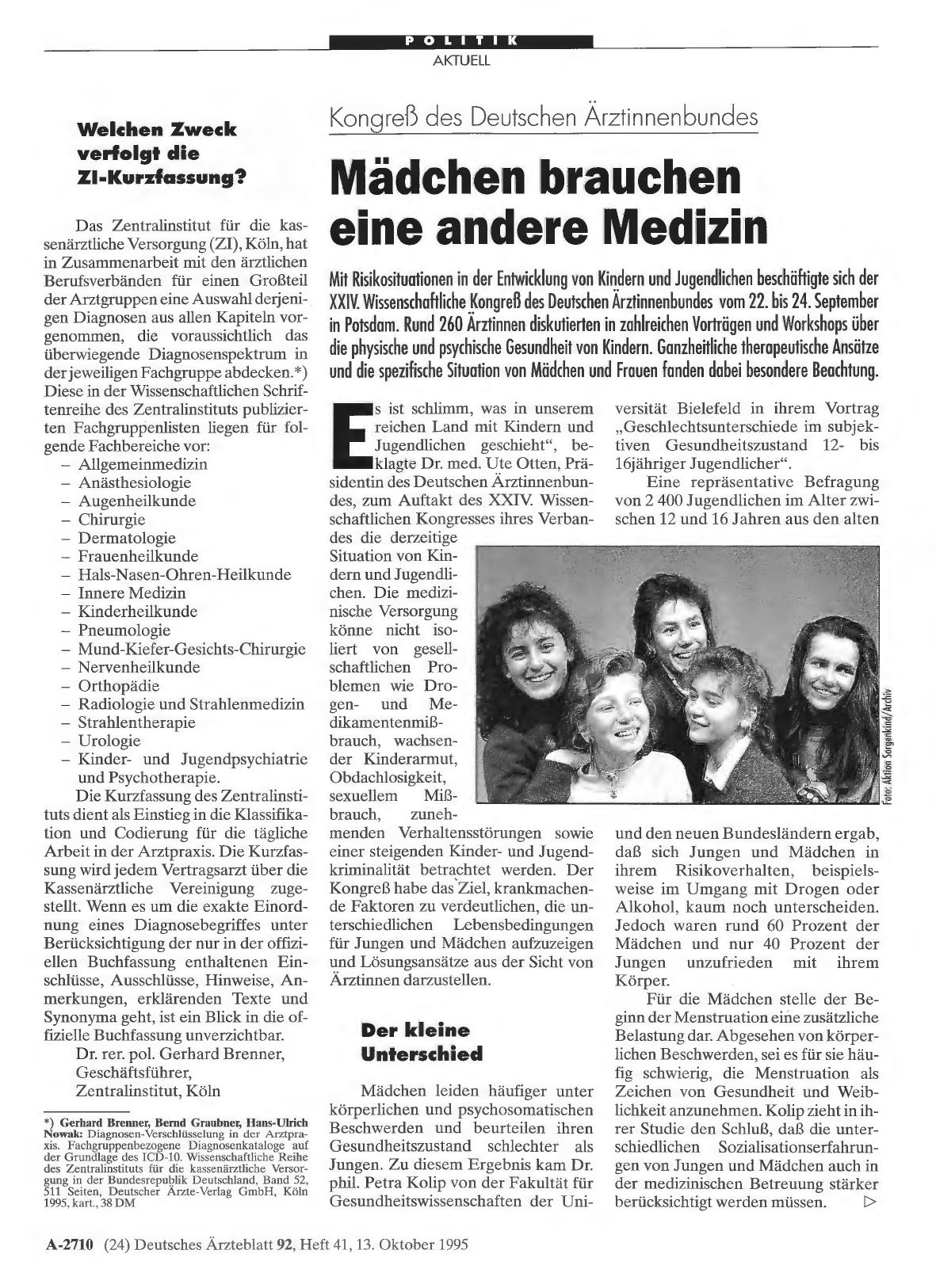 Vorschauseite 1: Kongreß des Deutschen Ärztinnenbundes: Mädchen brauchen eine andere Medizin