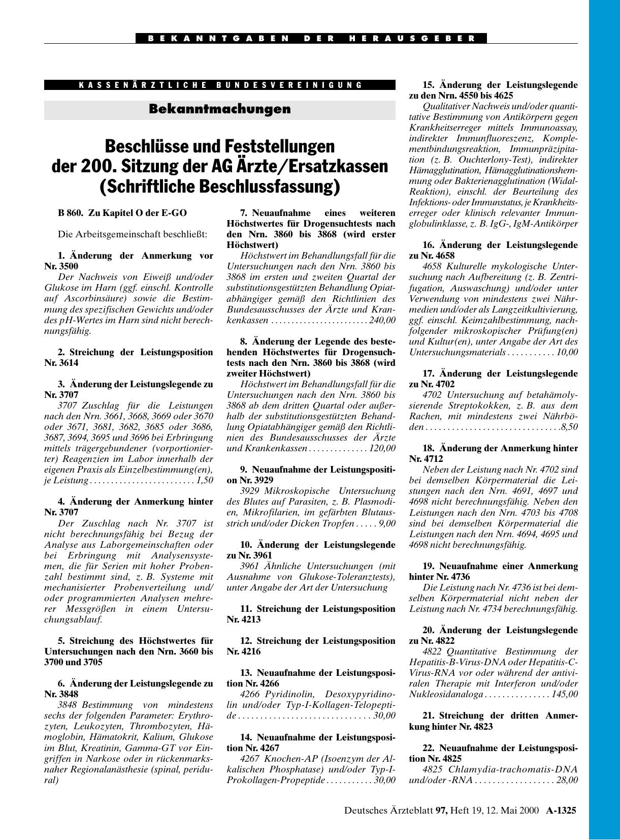 Vorschauseite 1: Beschlüsse und Feststellungen der 200. Sitzung der AG Ärzte/Ersatzkassen (Schriftliche Beschlussfassung)