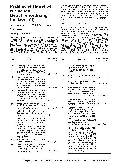 Vorschauseite 1: Praktische Hinweise zur neuen Gebührenordnung für Ärzte (II): Fortsetzung aus Heft 48/1982 und Schluß