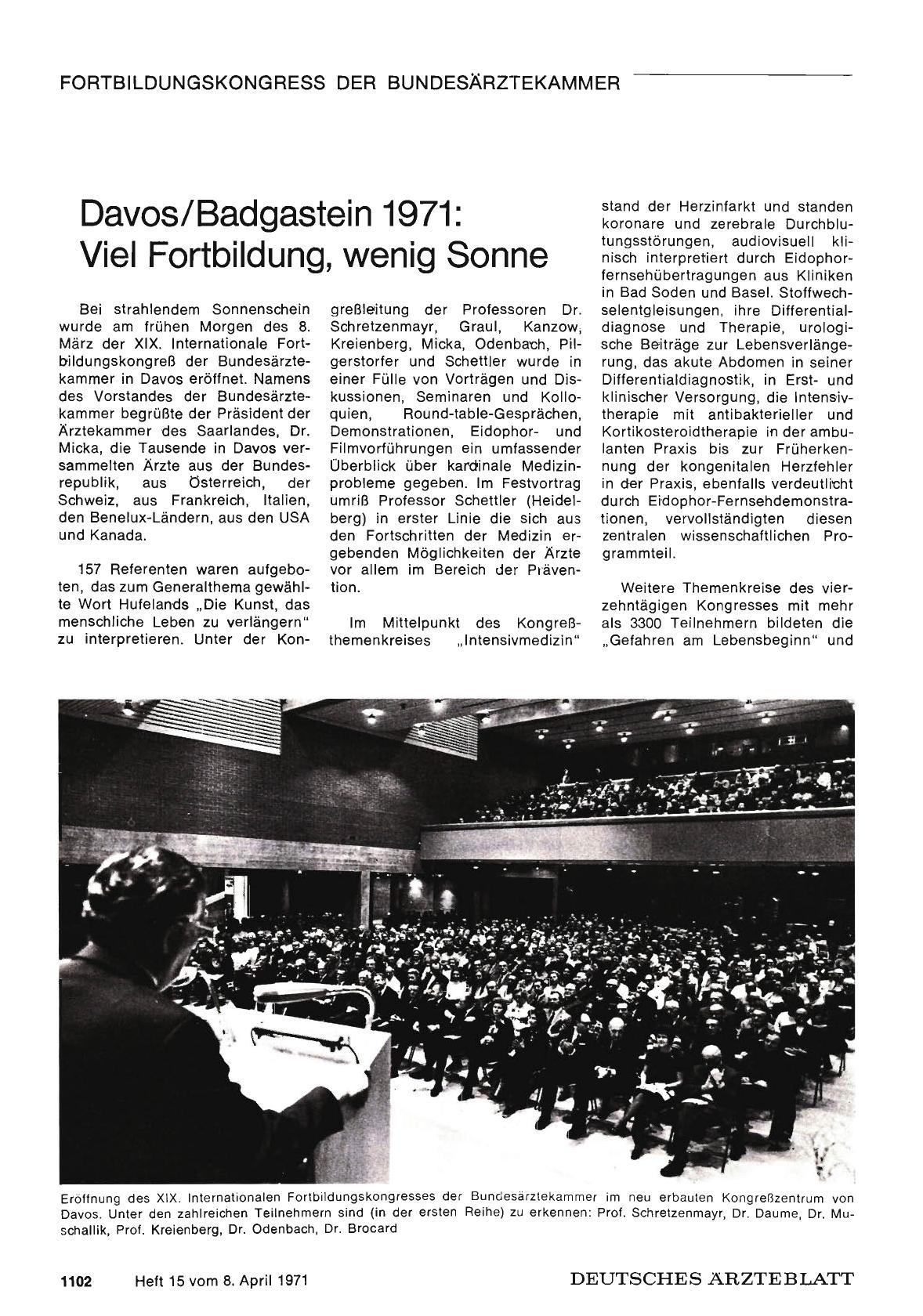 Vorschauseite 1: Davos/Badgastein 1971: Viel Fortbildung, wenig Sonne