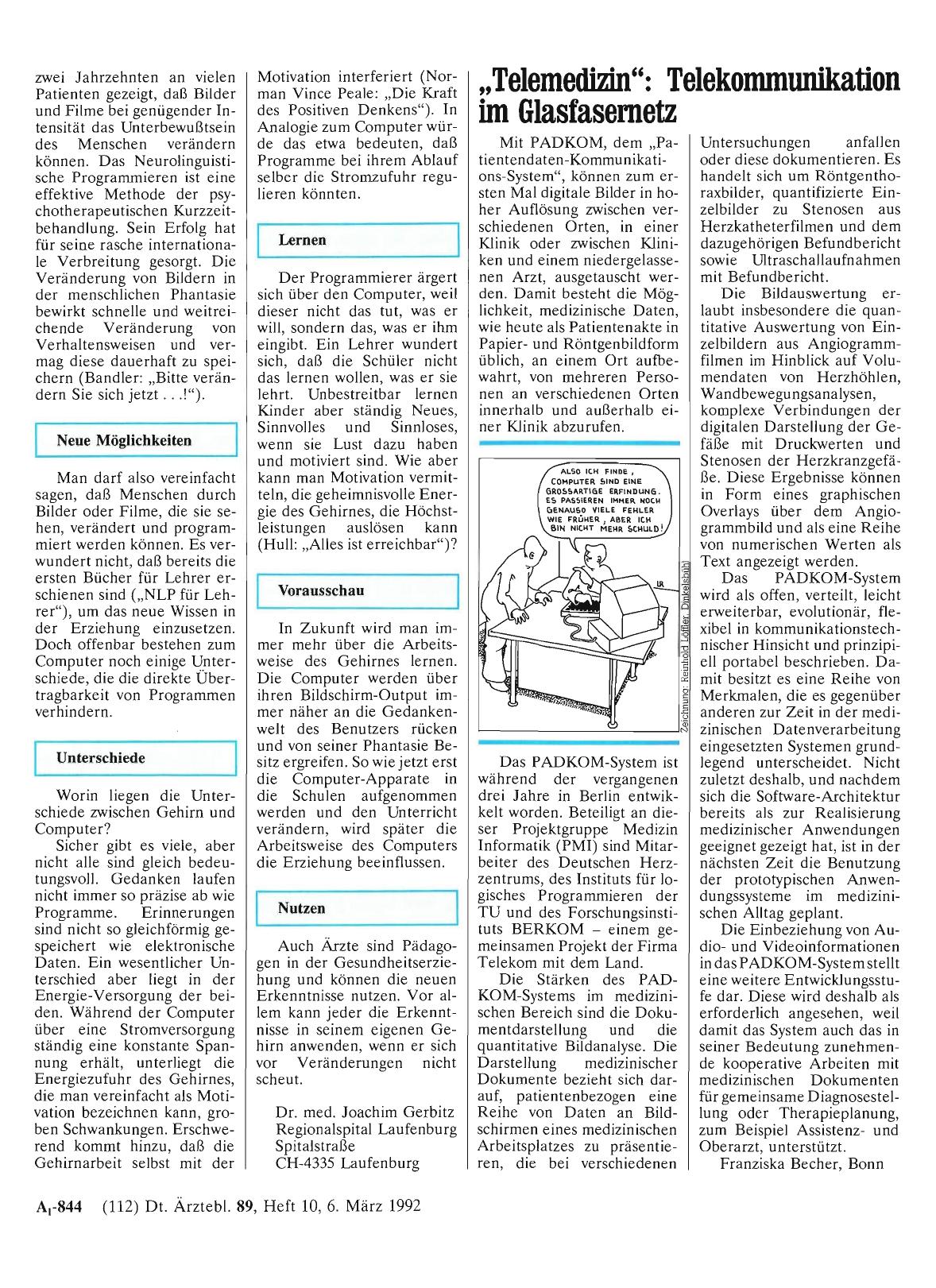 Vorschauseite 1: „Telemedizin“: Telekommunikation im Glasfasernetz