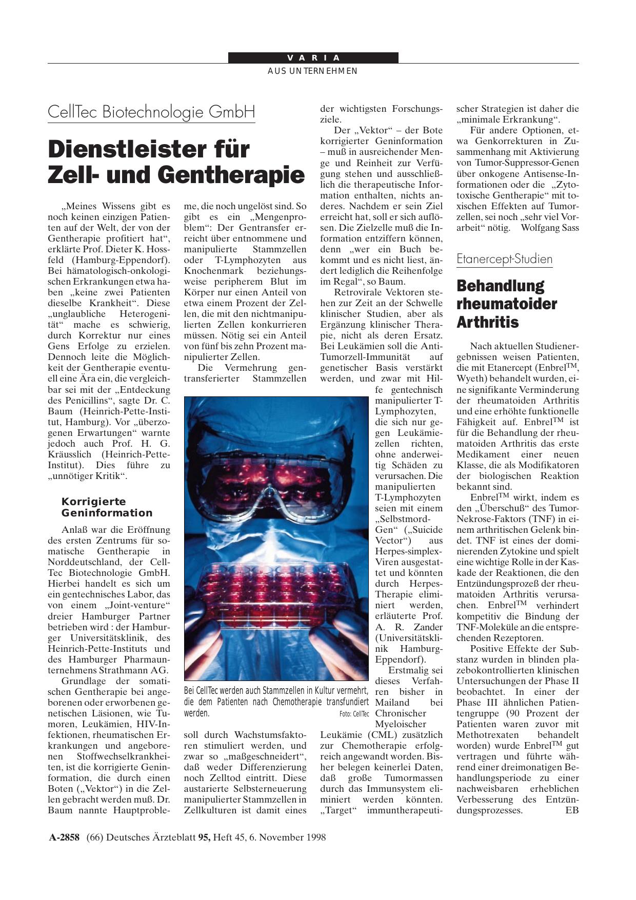 Vorschauseite 1: Etanercept-Studien: Behandlung rheumatoider Arthritis