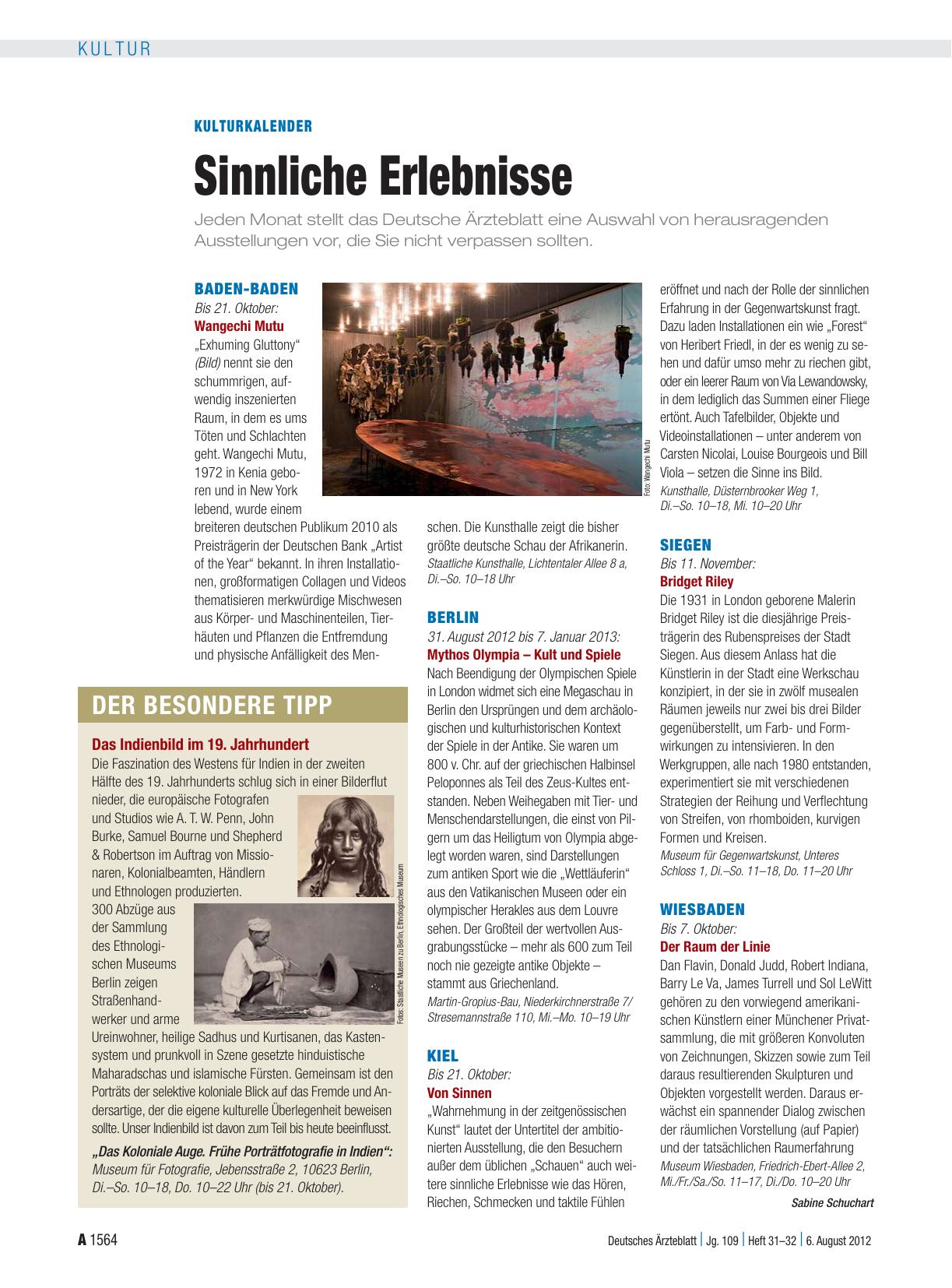 Vorschauseite 1: Kulturkalender: Sinnliche Erlebnisse