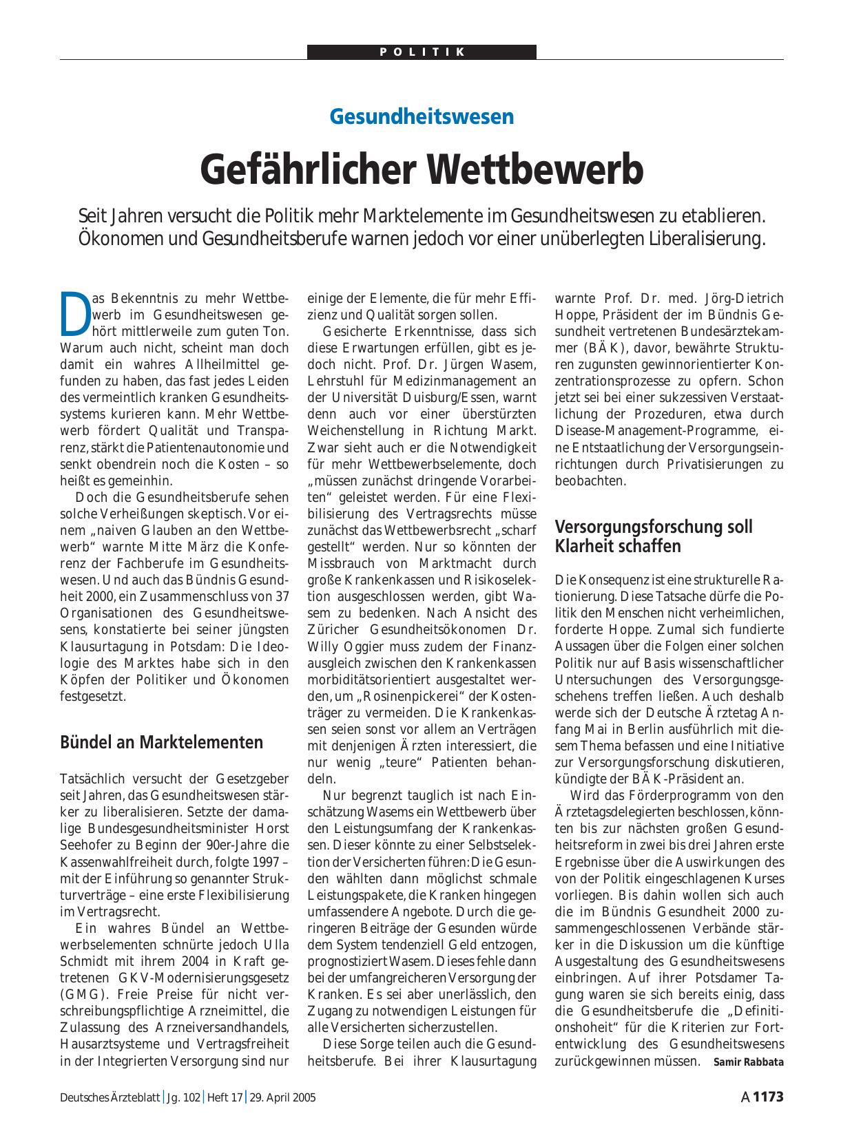 Vorschauseite 1: Gesundheitswesen: Gefährlicher Wettbewerb
