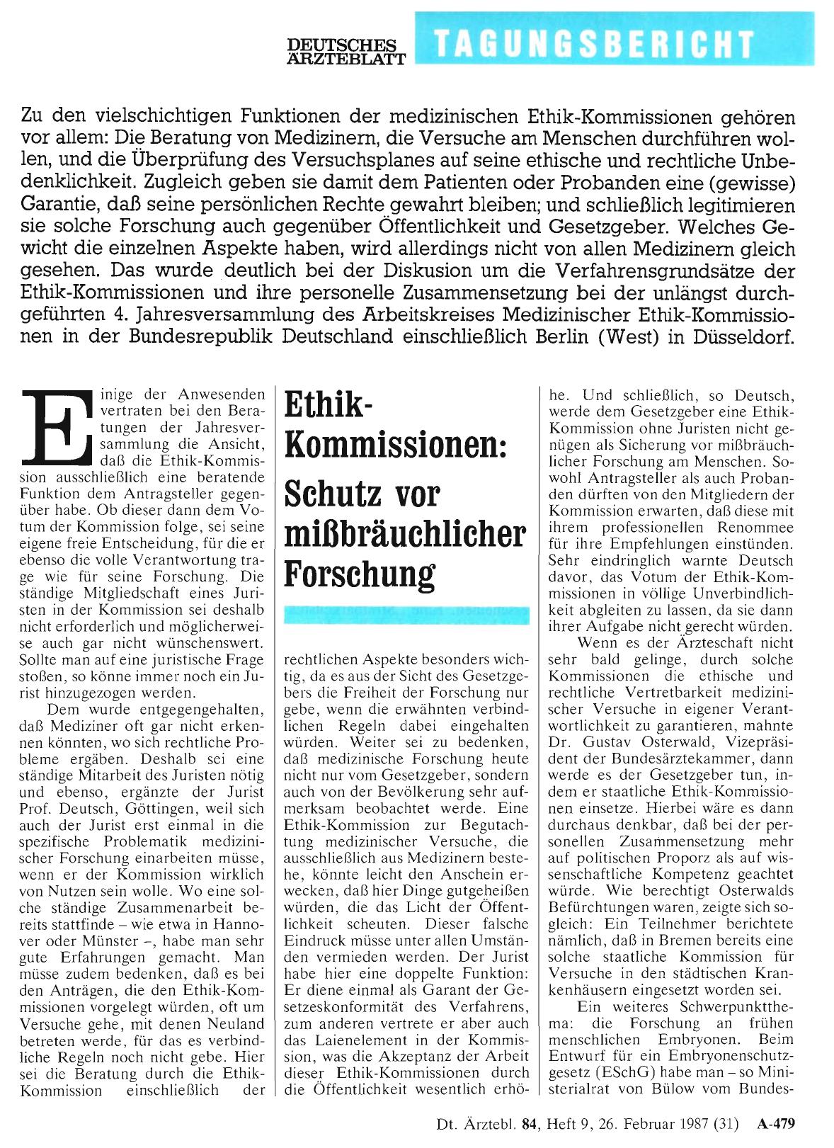 Vorschauseite 1: Ethik-Kommissionen: Schutz vor mißbräuchlicher Forschung