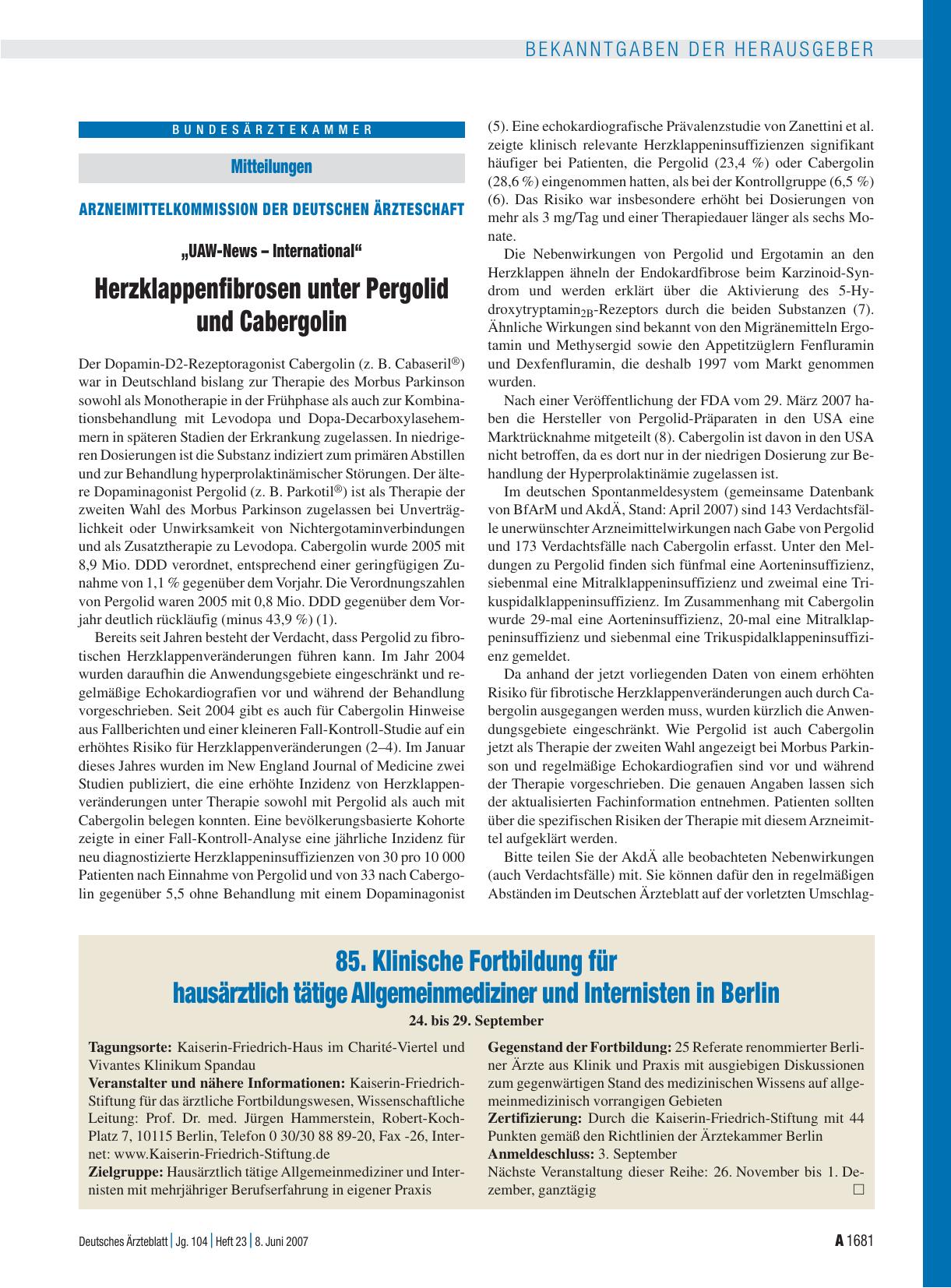 Vorschauseite 1: 85. Klinische Fortbildung für hausärztlich tätige Allgemeinmediziner und Internisten in Berlin 24. bis 29. September