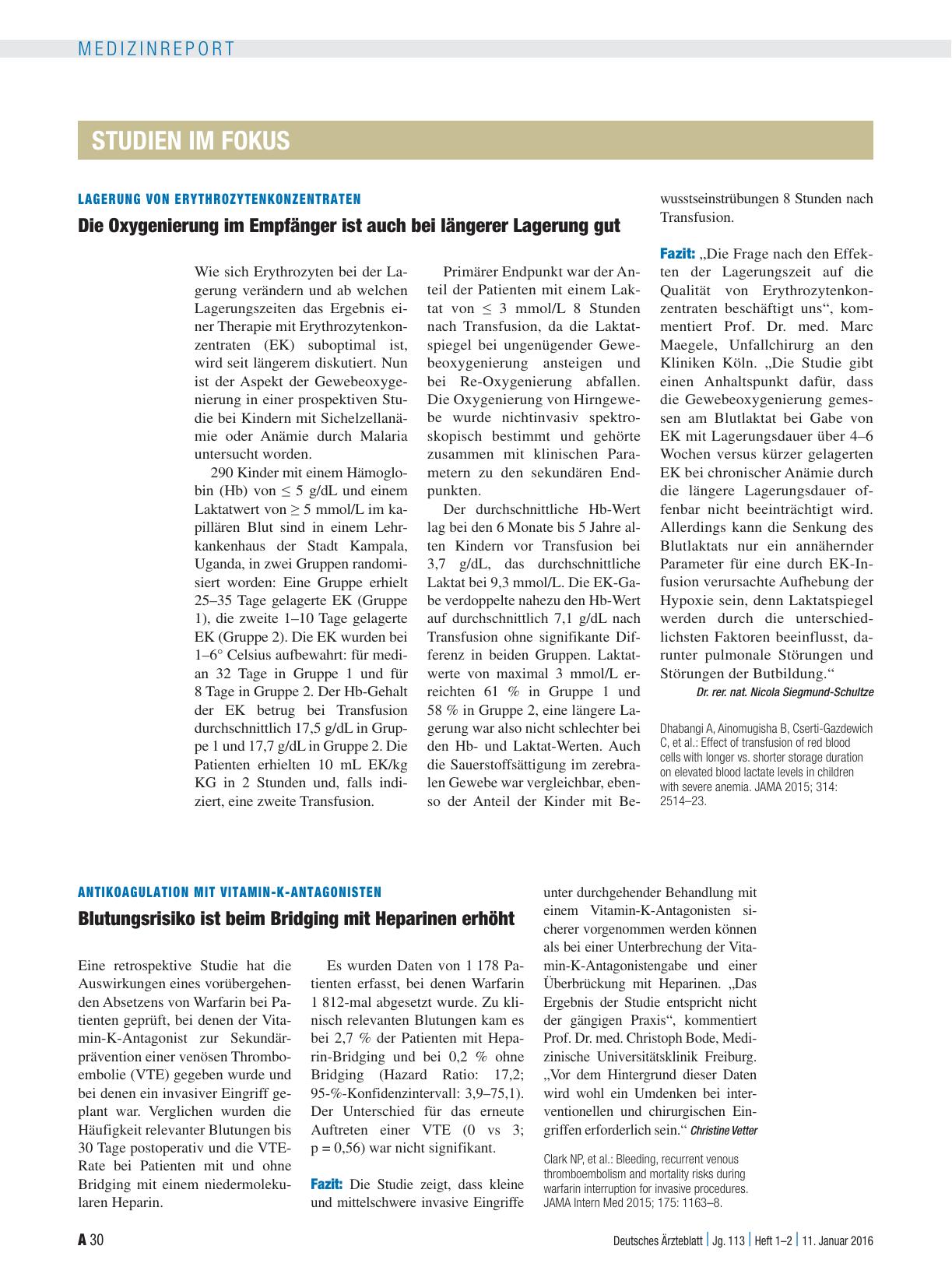 Vorschauseite 1: Antikoagulation mit Vitamin-K-Antagonisten: Blutungsrisiko ist beim Bridging mit Heparinen erhöht