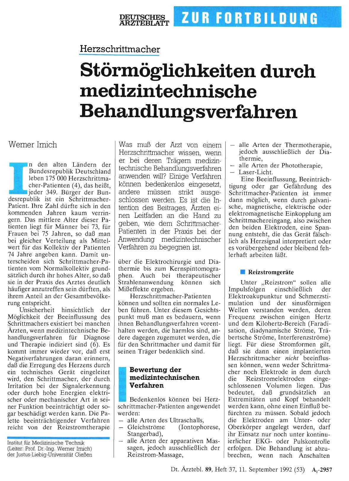 Vorschauseite 1: Herzschrittmacher: Störmöglichkeiten durch medizintechnische Behandlungsverfahren