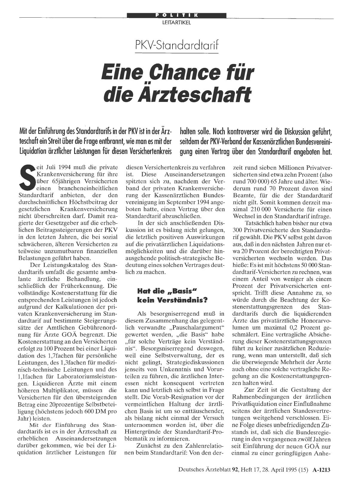 Vorschauseite 1: PKV-Standardtarif: Eine Chance für die Ärzteschaft