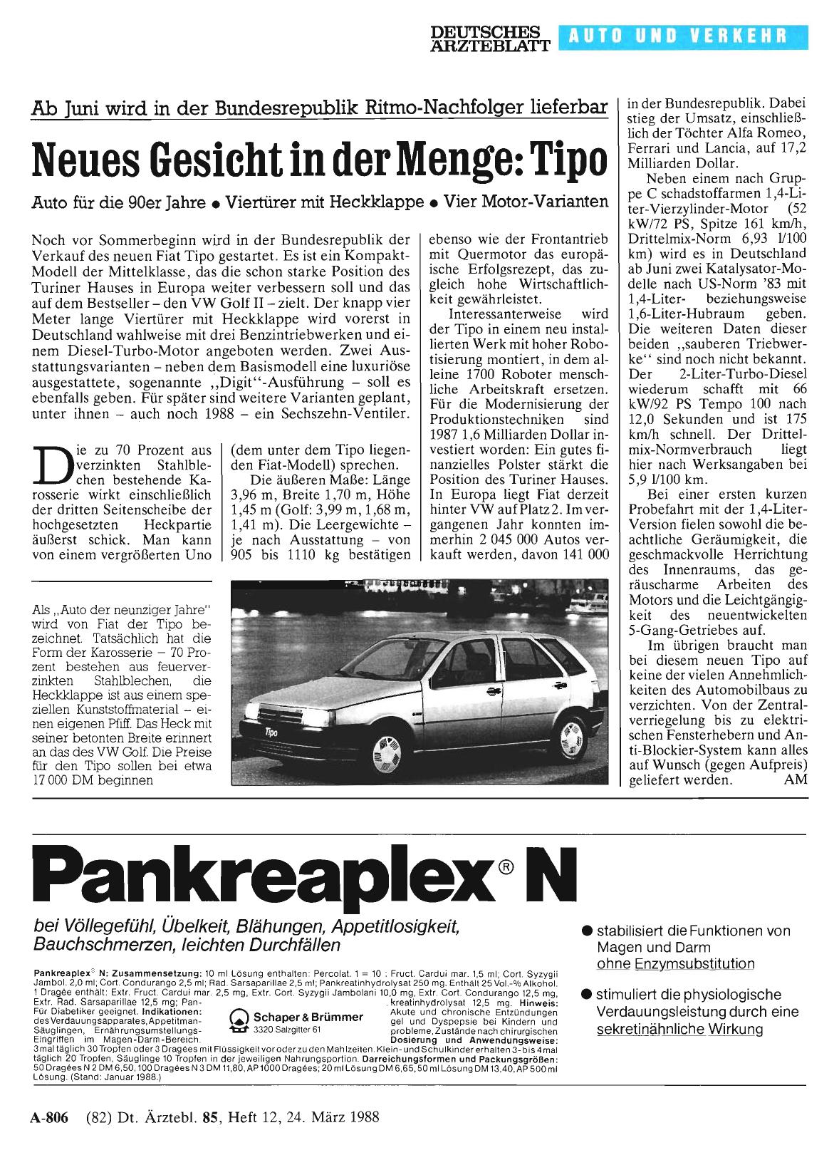 Vorschauseite 1: Ab Juni wird in der Bundesrepublik Ritmo-Nachfolger lieferbar – Neues Gesicht in der Menge: Tipo