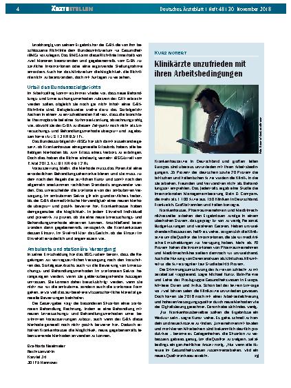Vorschauseite 1: Klinikärzte unzufrieden mit ihren Arbeitsbedingungen