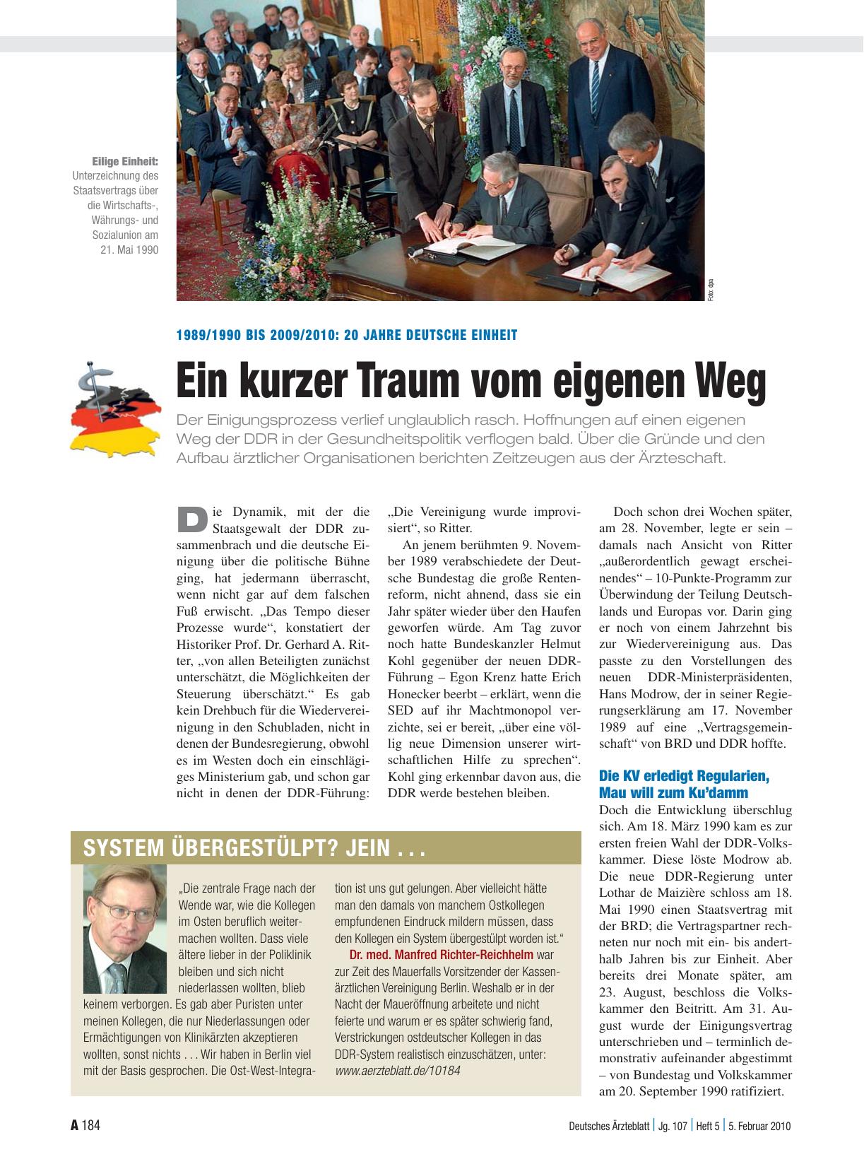 Vorschauseite 1: 1989/1990 bis 2009/2010: 20 Jahre deutsche Einheit: Ein kurzer Traum vom eigenen Weg