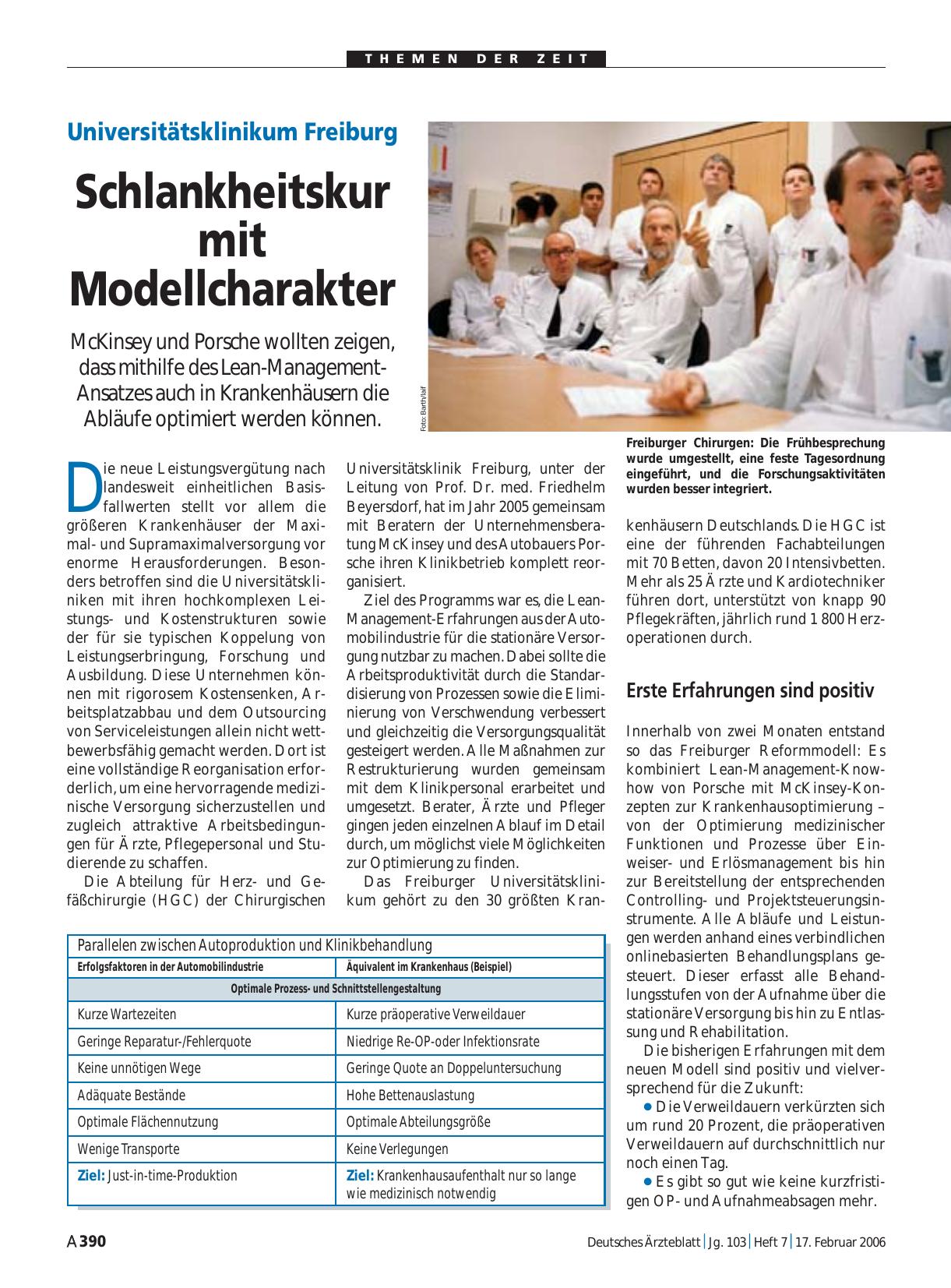 Vorschauseite 1: Universitätsklinikum Freiburg: Schlankheitskur mit Modellcharakter