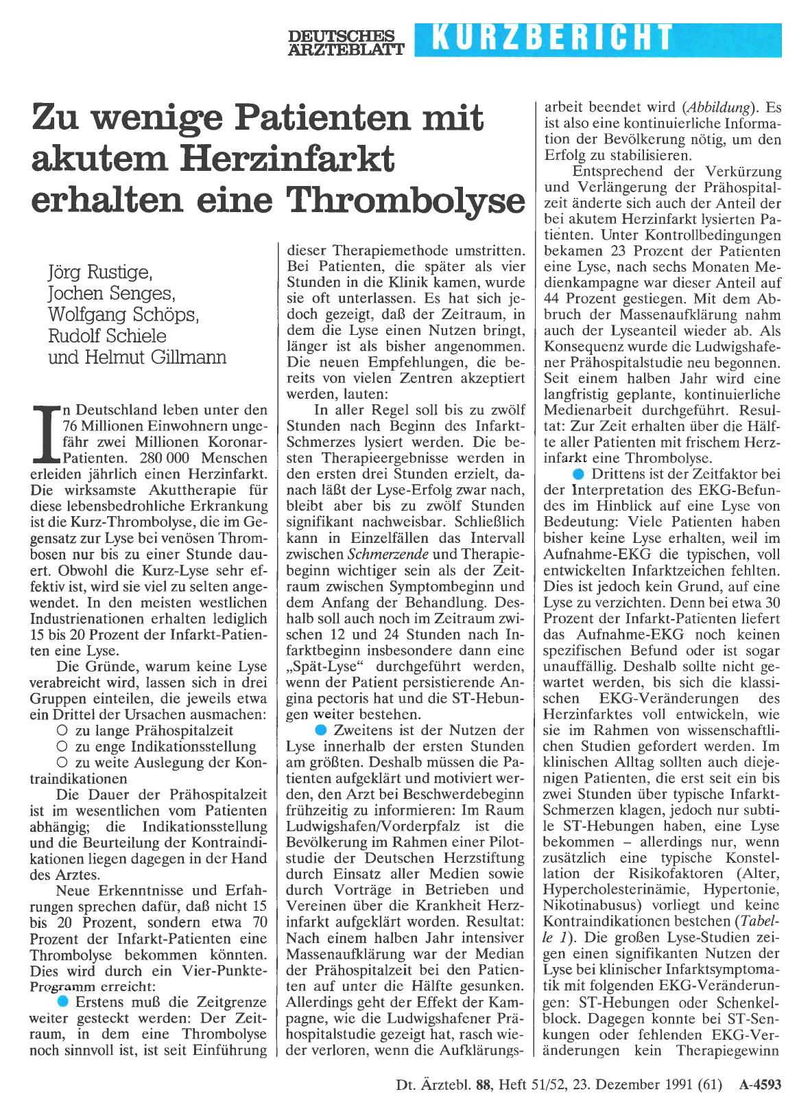Vorschauseite 1: Zu wenige Patienten mit akutem Herzinfarkt erhalten eine Thrombolyse